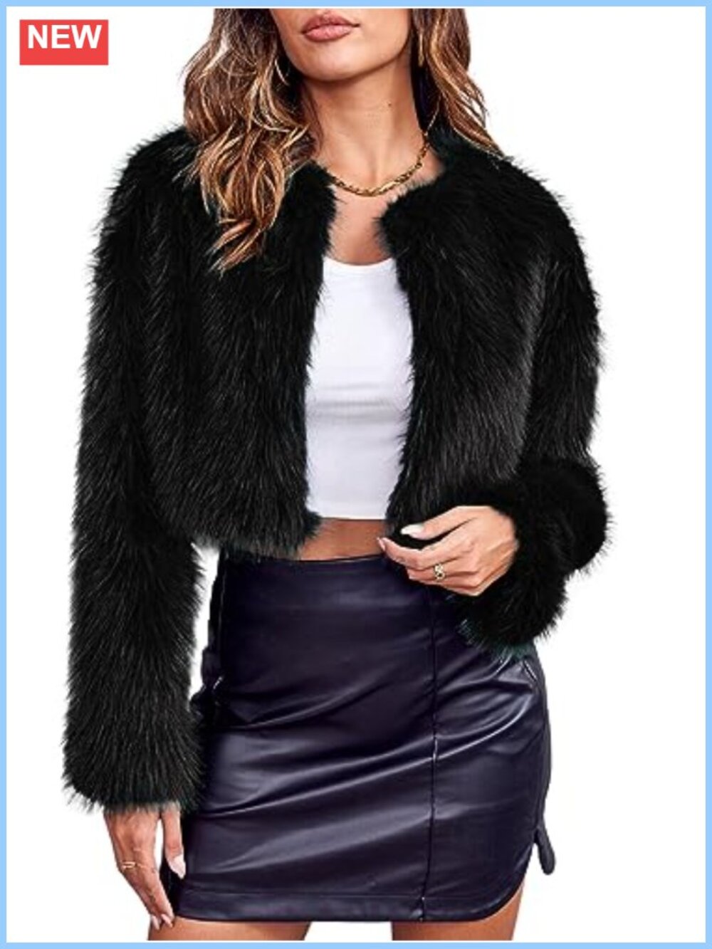 Women's Cropped Faux Fur Jacket Long Sleeve Fluffy Shaggy Coat